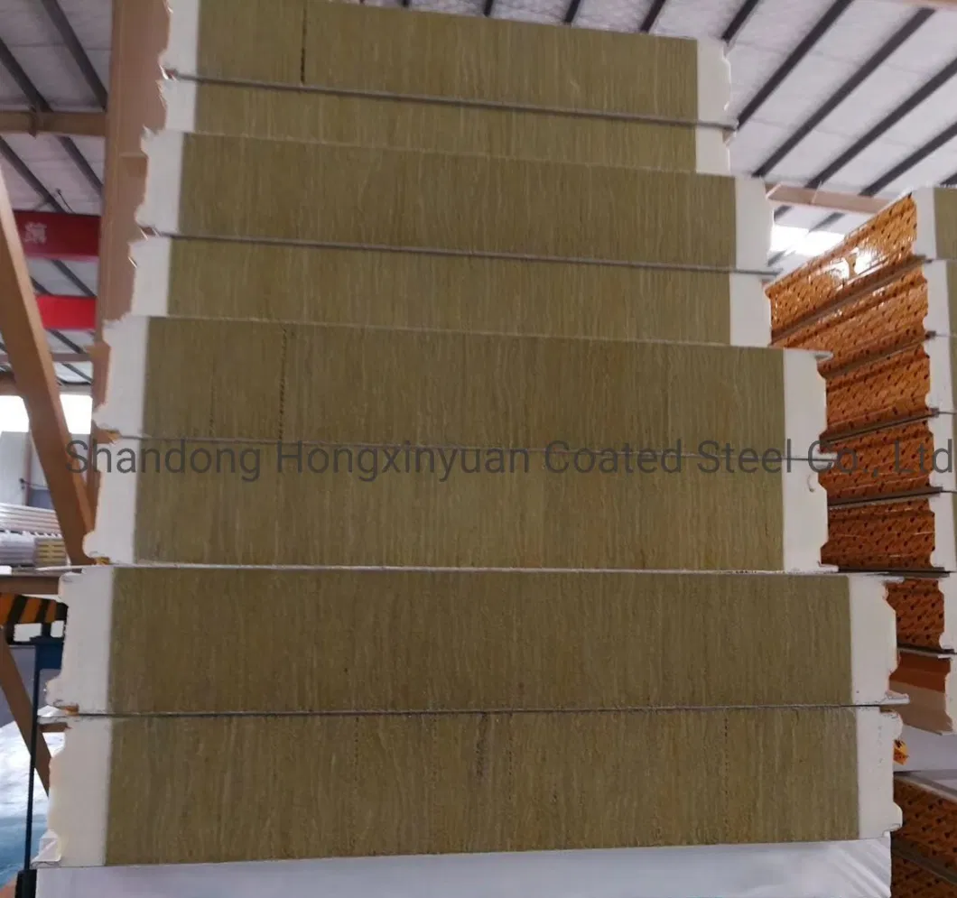 50/75/100/150/200mm Rock Wool Sandwich Wall and Proof Panel for Steel Structure Building/Prefabricated House