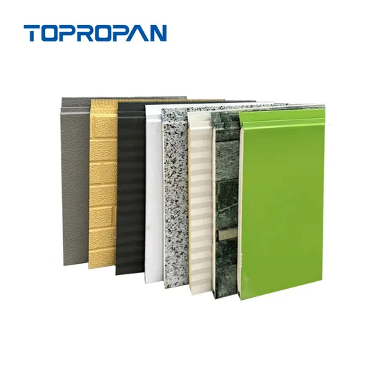 Prefabricated Building Warehouse Prefab House Insulation Metal Carved Ripple/Stripe Stone/Wood Pattern/Laminated Pattern/Brick Pattern Sandwich Panels 