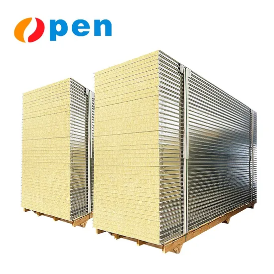 50 mm Thickness Thermal Acoustic Insulation Metal Cladding Rock Wool Core Building Material Sandwich Panel 